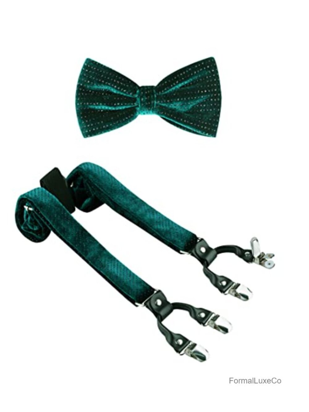 Glitter Velvet Suspenders Bow Tie Set Leather 6 Clips Wedding